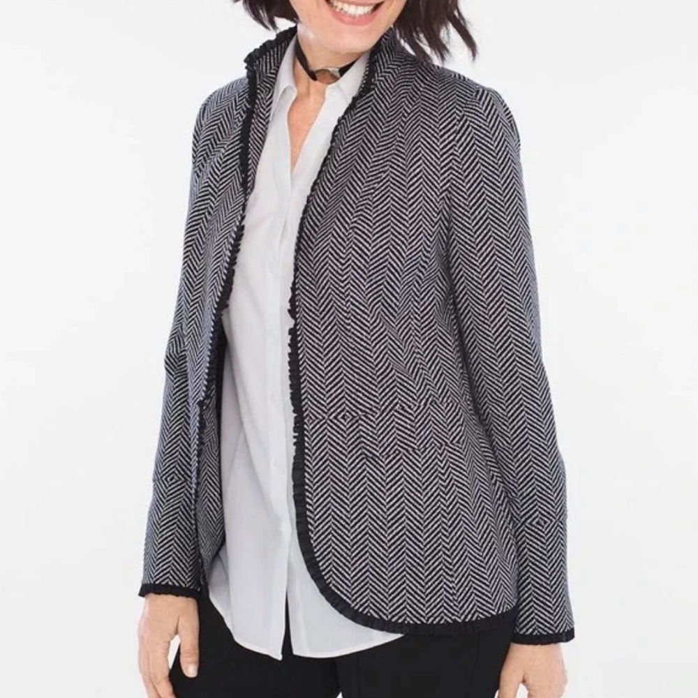 Chico’s Herringbone Ruffle Hem Blazer Sz M